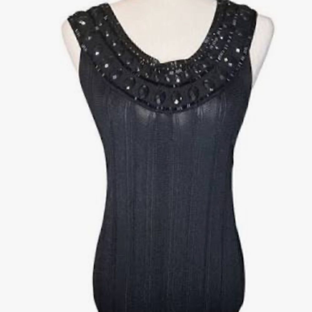 Beautiful Handswean Black Knitted Dress - Size Medium - Black Hand Beaded